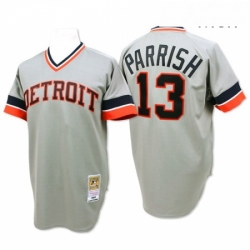 Mens Mitchell and Ness Detroit Tigers 13 Lance Parrish Replica Grey Throwback MLB Jersey