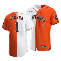 Men Houston Astros 1 Carlos Correa Split White Orange Two Tone Jersey