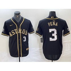 Men Houston Astros 3 Jeremy Pena Black Gold Player Number Cool Base Jersey