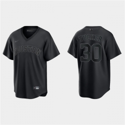 Men Houston Astros 30 Kyle Tucker Black Pitch Black Fashion Replica Stitched Jersey