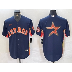 Men Houston Astros Navy Team Big Logo With Patch Cool Base Stitched Baseball Jersey 2