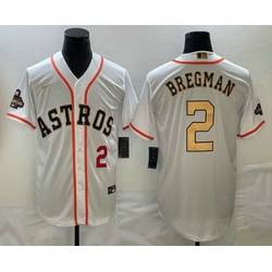 Men's Houston Astros #2 Alex Bregman Number 2023 White Gold World Serise Champions Patch Cool Base Stitched Jerseys