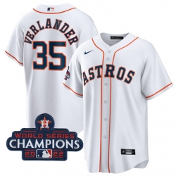 Men's Houston Astros #35 Justin Verlander White 2022 World Series Champions Home Stitched Baseball Jersey