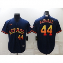 Men's Houston Astros #44 Yordan Alvarez Number Navy Blue Rainbow Stitched MLB Cool Base Nike Jersey