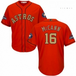 Mens Majestic Houston Astros 16 Brian McCann Replica Orange Alternate 2018 Gold Program Cool Base MLB Jersey