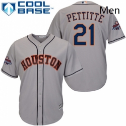 Mens Majestic Houston Astros 21 Andy Pettitte Replica Grey Road 2017 World Series Champions Cool Base MLB Jersey