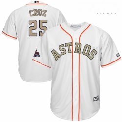 Mens Majestic Houston Astros 25 Jose Cruz Jr Replica White 2018 Gold Program Cool Base MLB Jersey