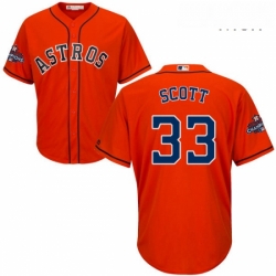 Mens Majestic Houston Astros 33 Mike Scott Replica Orange Alternate 2017 World Series Champions Cool Base MLB Jersey