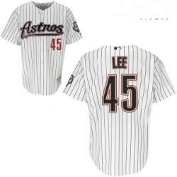 Mens Majestic Houston Astros 45 Carlos Lee Replica White Strip MLB Jersey