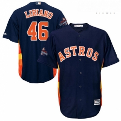 Mens Majestic Houston Astros 46 Francisco Liriano Replica Navy Blue Alternate 2017 World Series Champions Cool Base MLB Jersey 