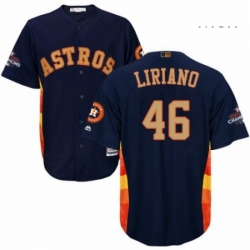 Mens Majestic Houston Astros 46 Francisco Liriano Replica Navy Blue Alternate 2018 Gold Program Cool Base MLB Jersey 