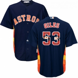 Mens Majestic Houston Astros 53 Ken Giles Authentic Navy Blue Team Logo Fashion Cool Base MLB Jersey 