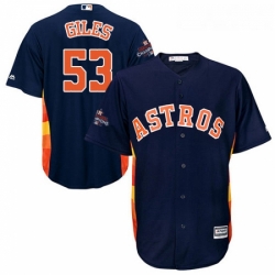 Mens Majestic Houston Astros 53 Ken Giles Replica Navy Blue Alternate 2017 World Series Champions Cool Base MLB Jersey 