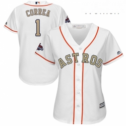 Womens Majestic Houston Astros 1 Carlos Correa Authentic White 2018 Gold Program Cool Base MLB Jersey