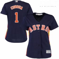 Womens Majestic Houston Astros 1 Carlos Correa Replica Navy Blue Alternate Cool Base MLB Jersey