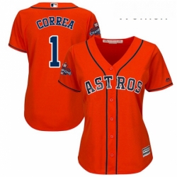 Womens Majestic Houston Astros 1 Carlos Correa Replica Orange Alternate 2017 World Series Champions Cool Base MLB Jersey