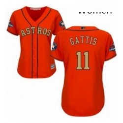 Womens Majestic Houston Astros 11 Evan Gattis Authentic Orange Alternate 2018 Gold Program Cool Base MLB Jersey