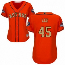 Womens Majestic Houston Astros 45 Carlos Lee Authentic Orange Alternate 2018 Gold Program Cool Base MLB Jersey