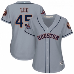 Womens Majestic Houston Astros 45 Carlos Lee Replica Grey Road 2017 World Series Champions Cool Base MLB Jersey