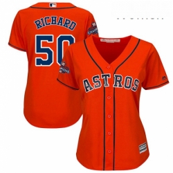 Womens Majestic Houston Astros 50 JR Richard Authentic Orange Alternate 2017 World Series Champions Cool Base MLB Jersey