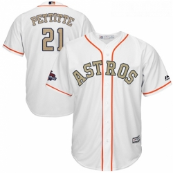 Youth Majestic Houston Astros 21 Andy Pettitte Authentic White 2018 Gold Program Cool Base MLB Jersey