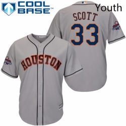 Youth Majestic Houston Astros 33 Mike Scott Authentic Grey Road 2017 World Series Champions Cool Base MLB Jersey