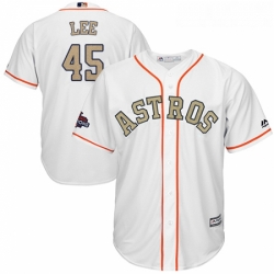 Youth Majestic Houston Astros 45 Carlos Lee Authentic White 2018 Gold Program Cool Base MLB Jersey