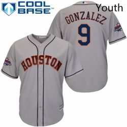 Youth Majestic Houston Astros 9 Marwin Gonzalez Replica Grey Road 2017 World Series Champions Cool Base MLB Jersey 