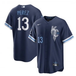 Men Kansas City Royals 13 Salvador Perez 2022 Navy City Connect Cool Base Stitched Jerse