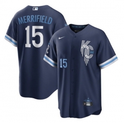 Men Kansas City Royals 15 Whit Merrifield 2022 Navy City Connect Cool Base Stitched Jerse