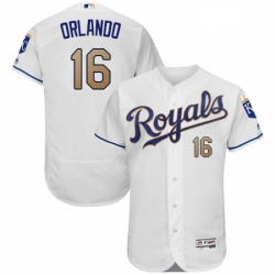 Mens Majestic Kansas City Royals 16 Paulo Orlando White Home Flex Base Authentic MLB Jersey