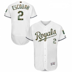 Mens Majestic Kansas City Royals 2 Alcides Escobar Authentic White 2016 Memorial Day Fashion Flex Base Jersey