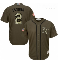 Mens Majestic Kansas City Royals 2 Alcides Escobar Replica Green Salute to Service MLB Jersey