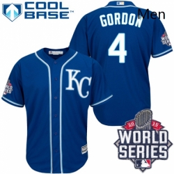 Mens Majestic Kansas City Royals 4 Alex Gordon Authentic Blue Alternate 2 Cool Base 2015 World Series