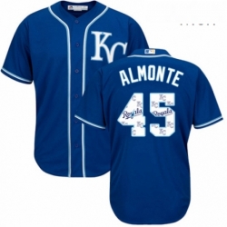 Mens Majestic Kansas City Royals 45 Abraham Almonte Blue Authentic Blue Team Logo Fashion Cool Base MLB Jersey 