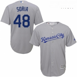 Mens Majestic Kansas City Royals 48 Joakim Soria Replica Grey Road Cool Base MLB Jersey