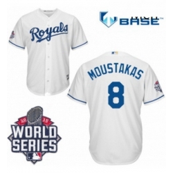 Mens Majestic Kansas City Royals 8 Mike Moustakas Authentic White Home Cool Base 2015 World Series