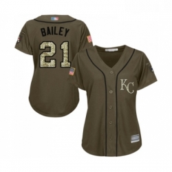 Womens Kansas City Royals 21 Homer Bailey Authentic Green Salute to Service Baseball Jersey 