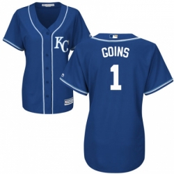 Womens Majestic Kansas City Royals 1 Ryan Goins Replica Blue Alternate 2 Cool Base MLB Jersey 