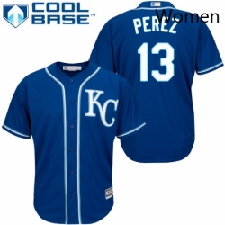 Womens Majestic Kansas City Royals 13 Salvador Perez Replica Blue Alternate 2 Cool Base MLB Jersey