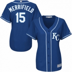 Womens Majestic Kansas City Royals 15 Whit Merrifield Authentic Blue Alternate 2 Cool Base MLB Jersey 