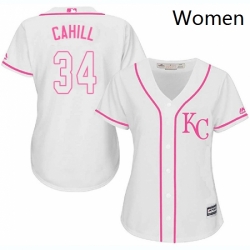 Womens Majestic Kansas City Royals 34 Trevor Cahill Replica White Fashion Cool Base MLB Jersey 