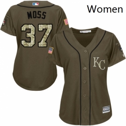 Womens Majestic Kansas City Royals 37 Brandon Moss Replica Green Salute to Service MLB Jersey