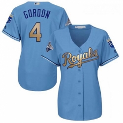 Womens Majestic Kansas City Royals 4 Alex Gordon Authentic Light Blue 2015 World Series Champions Gold Program Cool Base MLB Jersey