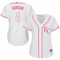 Womens Majestic Kansas City Royals 4 Alex Gordon Replica White Fashion Cool Base MLB Jersey