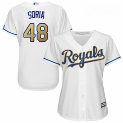 Womens Majestic Kansas City Royals 48 Joakim Soria Authentic White Home Cool Base MLB Jersey