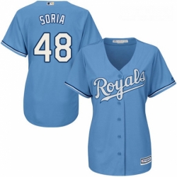 Womens Majestic Kansas City Royals 48 Joakim Soria Replica Light Blue Alternate 1 Cool Base MLB Jersey