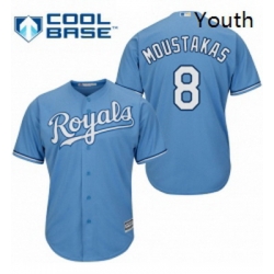 Youth Majestic Kansas City Royals 8 Mike Moustakas Authentic Light Blue Alternate 1 Cool Base MLB Jersey