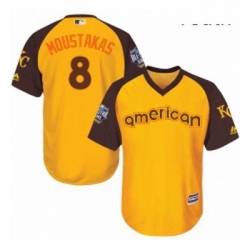 Youth Majestic Kansas City Royals 8 Mike Moustakas Authentic Yellow 2016 All Star American League BP Cool Base MLB Jersey