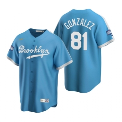 Men Brooklyn Los Angeles Dodgers 81 Victor Gonzalez Light Blue 2020 World Series Champions Cooperstown Collection Jersey